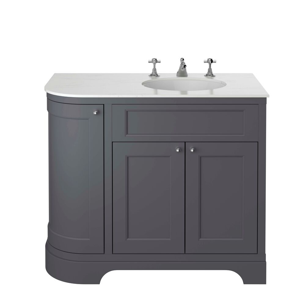 Cut out image of the Heritage Wilton 1000mm Graphite Right Hand Corner Vanity Unit with Worktop, Basin & Handles Pack